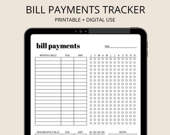 Bill Payments Tracker - Minimalist Digital Planner Page, Bill Payments Printable, Bills Organizer, Financial Printable, Expense Tracking