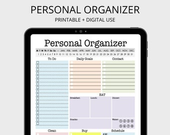 Personal Organizer - Daily planner, weekly planner, to do, checklist, printable planner, digital planner, fillable pdf - INSTANT DOWNLOAD