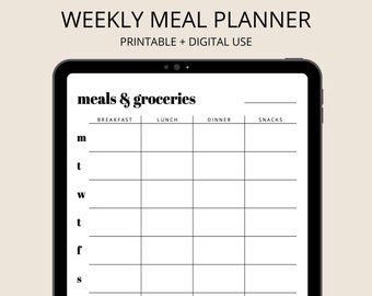 Meal Planner and Groceries List - printable menu planner template, kitchen printables, shopping list - instant digital download