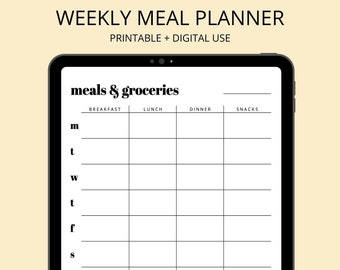 Meal Planner and Groceries List - printable menu planner template, kitchen printables, shopping list - instant digital download