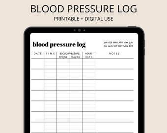 Bloeddruktracker - Bloeddruklogboek, medisch afdrukbaar, gezondheidstracker, medische tracker, bloedsuikermonitoring, digitale planner