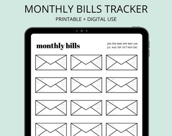 Monthly Bills Tracker Envelope Style - Monthly Bill Payment Tracker, Financial Printables, Minimalist Style, Bullet Journal Style, Expenses