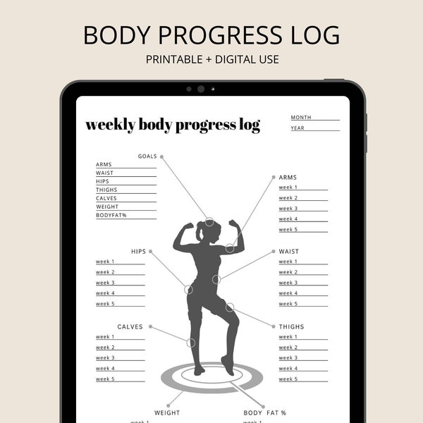 Weekly Body Progress Log - Health Tracker, Body Measurements Tracker, Fitness Tracker, Printable PDF