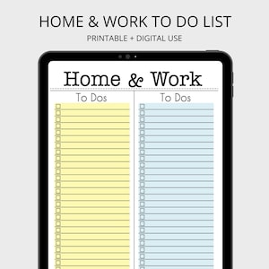 Home and Work To Do Lists -  Home Task List, Work Task List, Work from Home To Do List, Fillable Organizing Printable