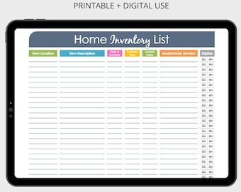 Home Inventory Organizing Printable - Fillable, Household Inventory Template, Household Binder, Household Management, Instant Download