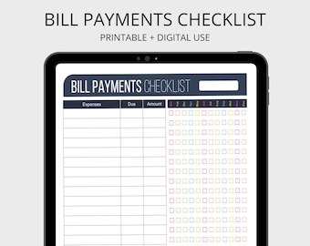 Bill Tracker Printable - Fillable - Personal Finance Organizing pdf - INSTANT DOWNLOAD, Bill Payments Checklist, Bill Organizer