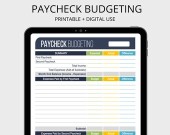 Paycheck Budgeting Worksheet - Fillable - Personal Finance Organizing Printables - INSTANT DOWNLOAD