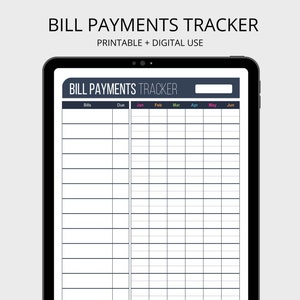 Bill Payments Tracker Plus - Printable PDF, Fillable PDF, Personal Finance Tracker, Bill Tracker, Bill Organizer, Digital Planner, Download