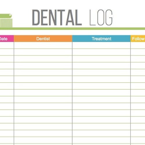 Dental Care Log Health and Medical Printable Organized Etsy