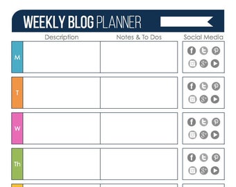 Weekly Blog Planning Worksheet - Fillable Printable - Blog Content Planner - Editorial Calendar - Organized Blogging