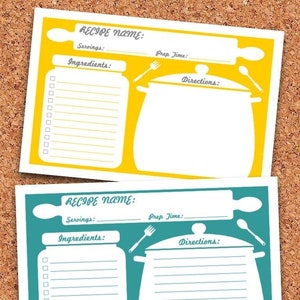 Recipe Cards - Printable - Fillable - INSTANT DOWNLOAD