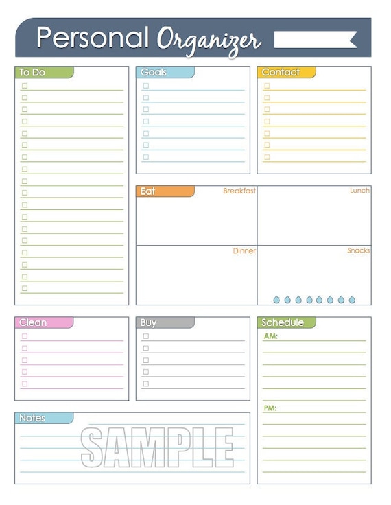 Personal Organizer Curves Design Fillable Daily Planner 