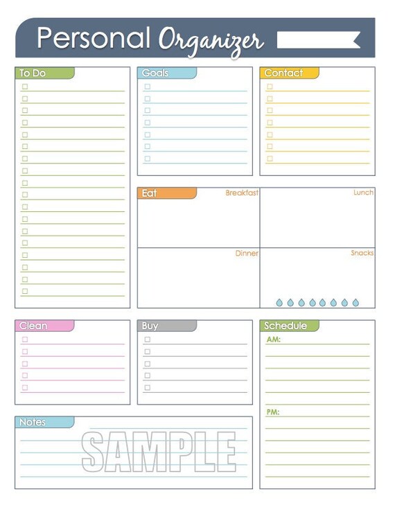 Personal Organizer Curves Design Fillable Daily Planner Etsy España