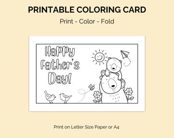 Afdrukbare kleuren Vaderdagkaart - DIY Vaderdag wenskaart - Kleurkaart - Digitale download - Letter en A4-formaat