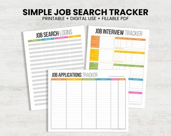 Job Search Organizer Set - job search tracker, interview tracker, website logins