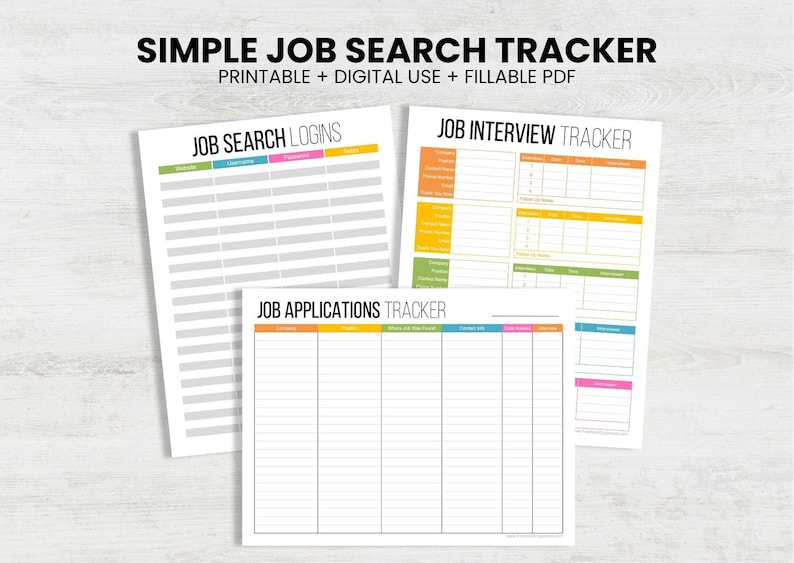 Job Search Organizer Set - job search tracker, interview tracker, website logins image 1