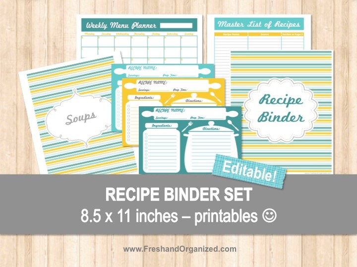 DIY Recipe Binder Set Recipe Organizer Editable Organizing Etsy