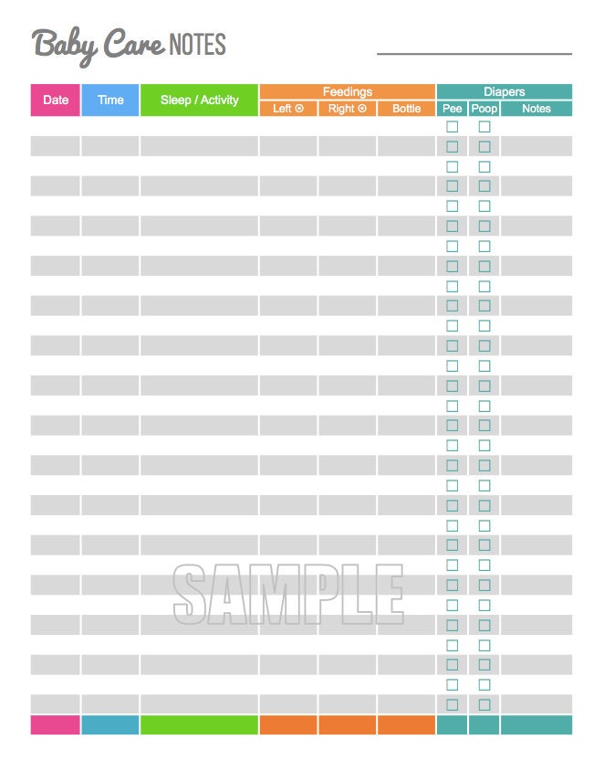 Baby Care Notes EDITABLE Breastfeeding Tracker Diaper