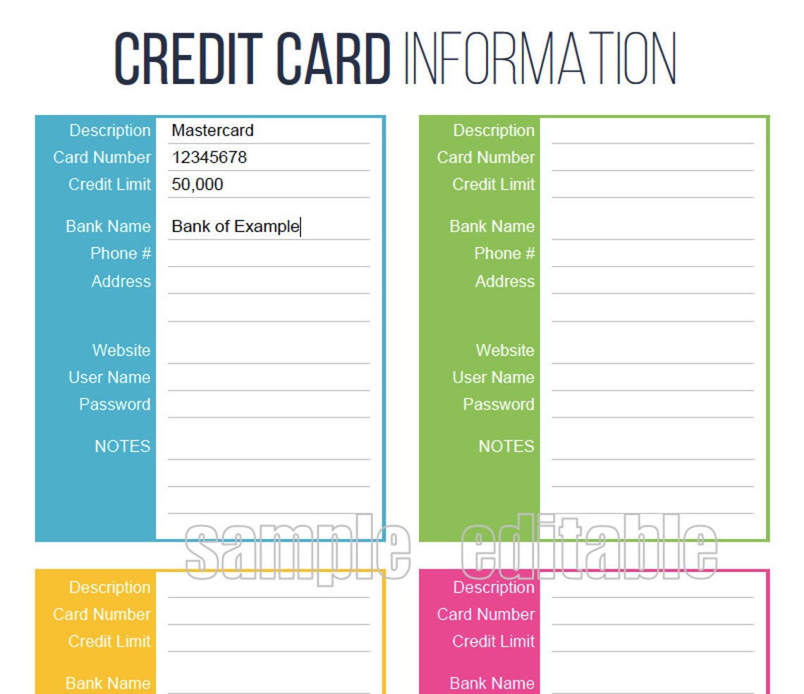 credit-card-information-printable-fillable-personal-etsy