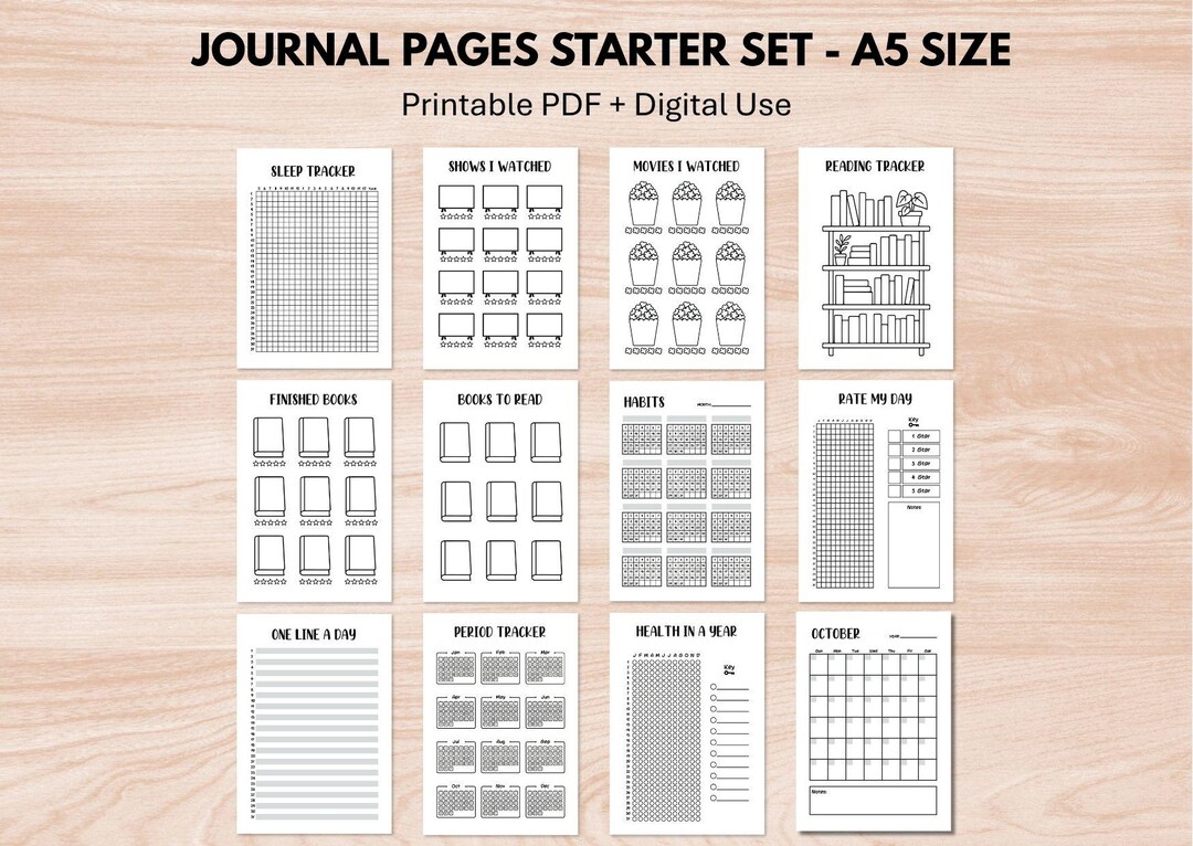 Printable Bullet Journal Pages Starter Bundle Set - A5 Size - Digital ...