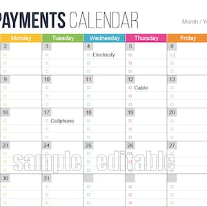 Bill Payments Calendar Personal Finance Organizing Printables, Financial Binder, Bill Tracker, Digital Planner, Fillable PDF, Expenses image 2