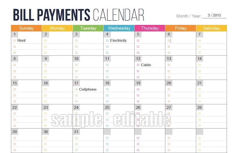 Factuurbetalingenkalender Persoonlijke financiën Organiseren van printables, financiële binder, factuurtracker, digitale planner, invulbare PDF, kosten afbeelding 2