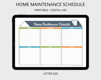 Home Maintenance Schedule - Home Maintenance Calendar - Printable and Fillable Organizing PDF - INSTANT DOWNLOAD