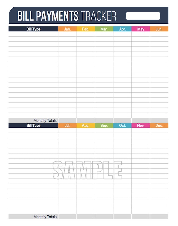 bill payments tracker printable editable personal finance etsy