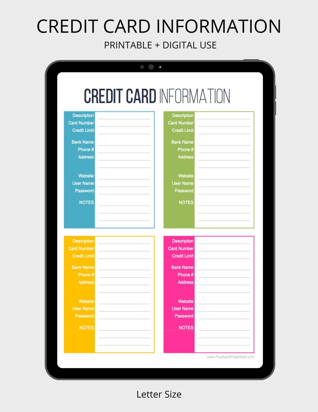 Credit Card Information Printable - Fillable - Personal Finance ...