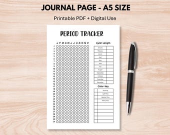 Yearly Period Tracker Printable for A5 Bullet Journals or Planners - Menstrual Tracker - Style 2