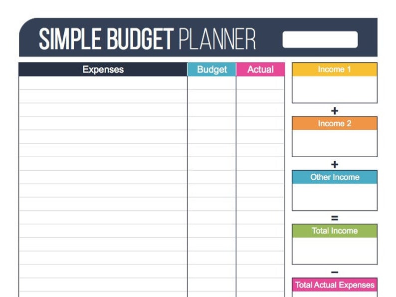 Simple Budget Planner Worksheet Fillable Personal Etsy