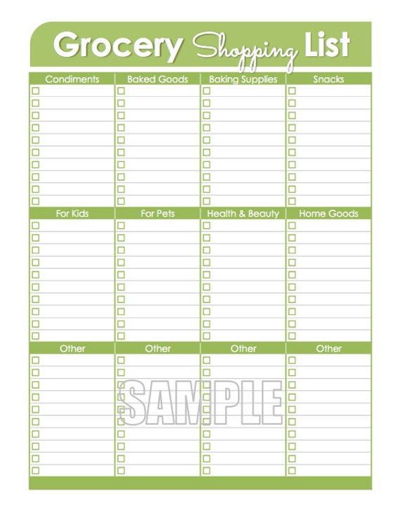Household Supplies Shopping List Printable