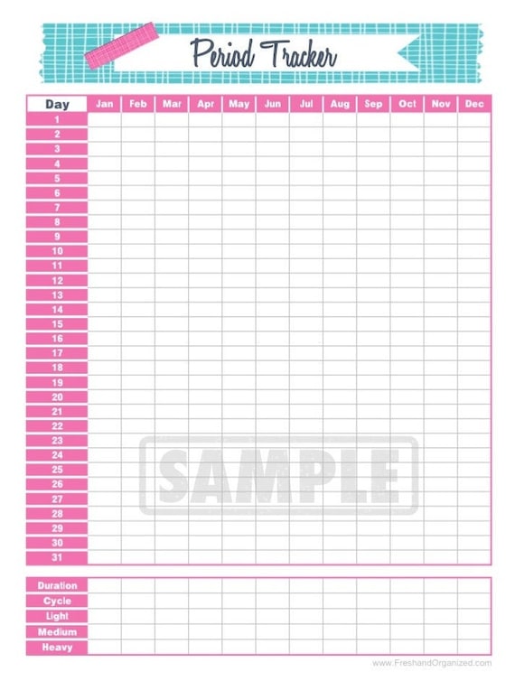 Printable and fillable period tracker Menstrual cycle calendar
