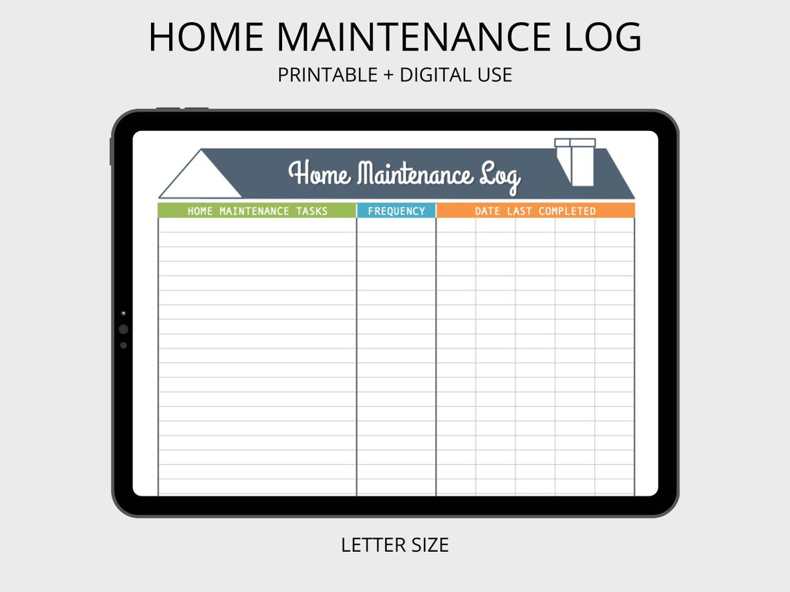 Home Maintenance Log - Printable and Fillable Organizing PDF - INSTANT ...