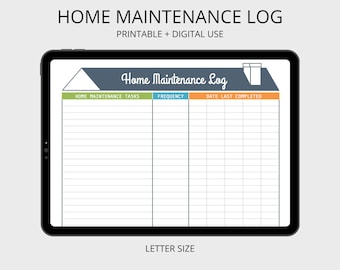 Home Maintenance Log - Printable and Fillable Organizing PDF - INSTANT DOWNLOAD