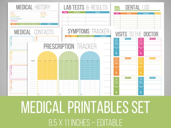 medical printables set organizing printables editable etsy