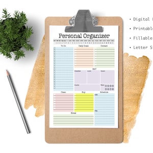 Personal Organizer Daily planner, weekly planner, to do, checklist, printable planner, digital planner, fillable pdf INSTANT DOWNLOAD image 2