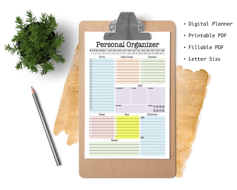 Personal Organizer Daily planner, weekly planner, to do, checklist, printable planner, digital planner, fillable pdf INSTANT DOWNLOAD image 2