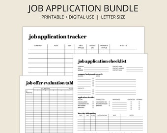 Job Application Bundle - Job Tracking, Job Application Checklist, Job Offer Evaluation