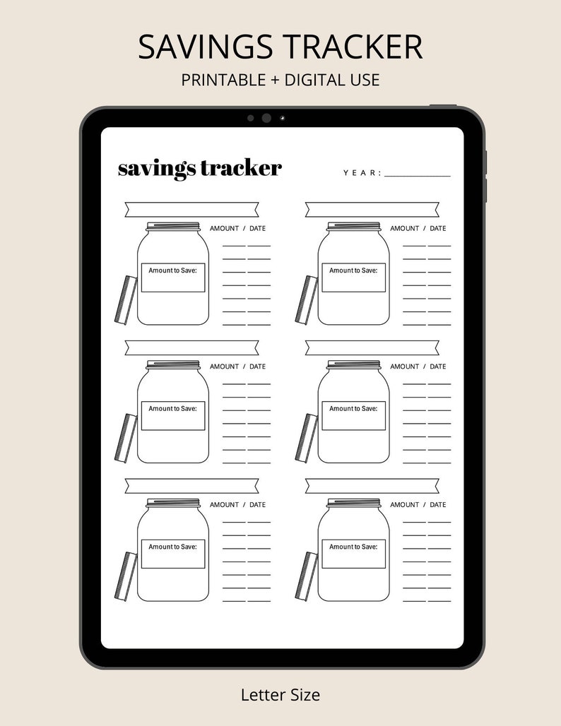 Savings Tracker Mason Jar Printable PDF, Savings Log, Monthly Savings Tracker, Money Jar Printable, Savings for Kids, Kids Savings Log image 1