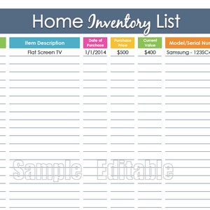 Home Inventory Organizing Printable Fillable Household Inventory Home Inventory Organizing Printable Fillable Household Inventory