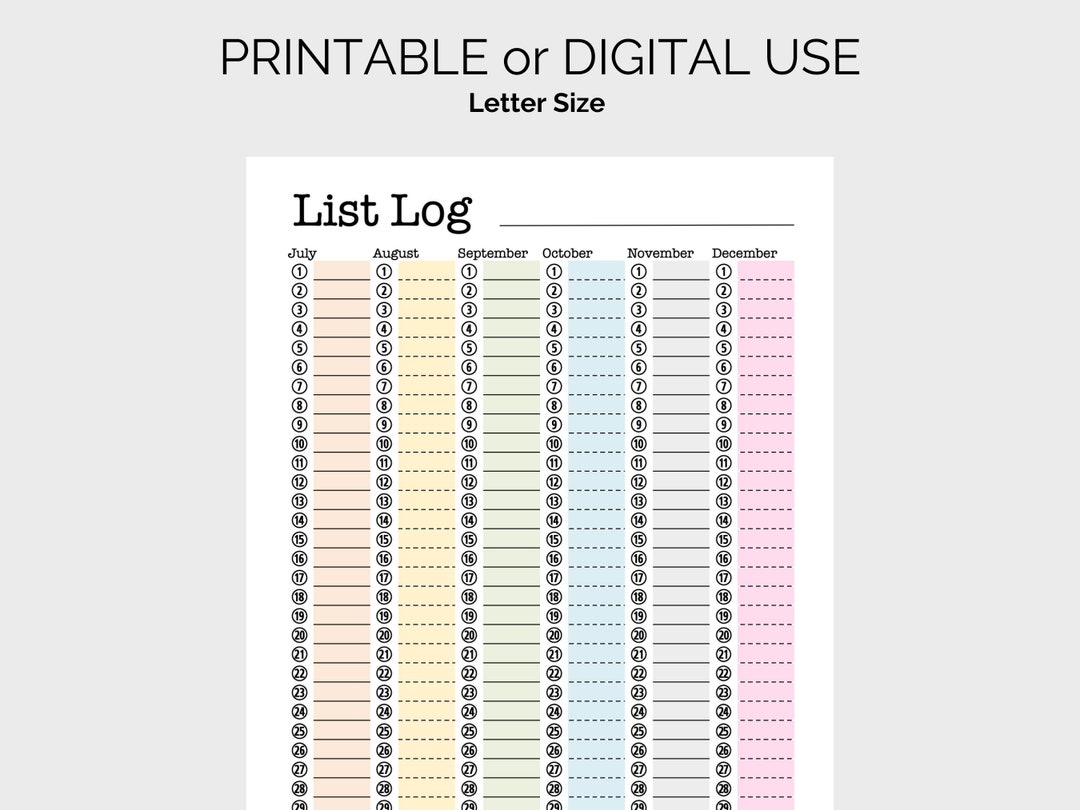 List Log - Fillable, Multipurpose Organizing Printables, Daily Tracker ...