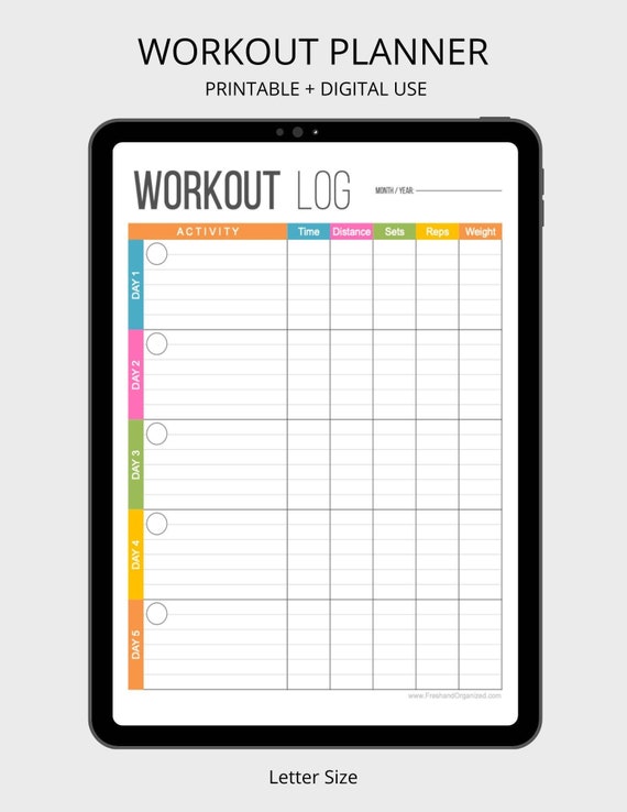Workout Planner Exercise Log, Health and Fitness Printable