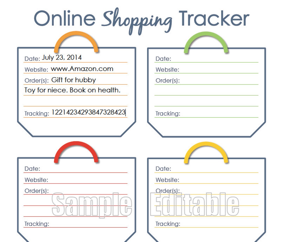Online Shopping Tracker Bag Design Fillable Organizing Etsy