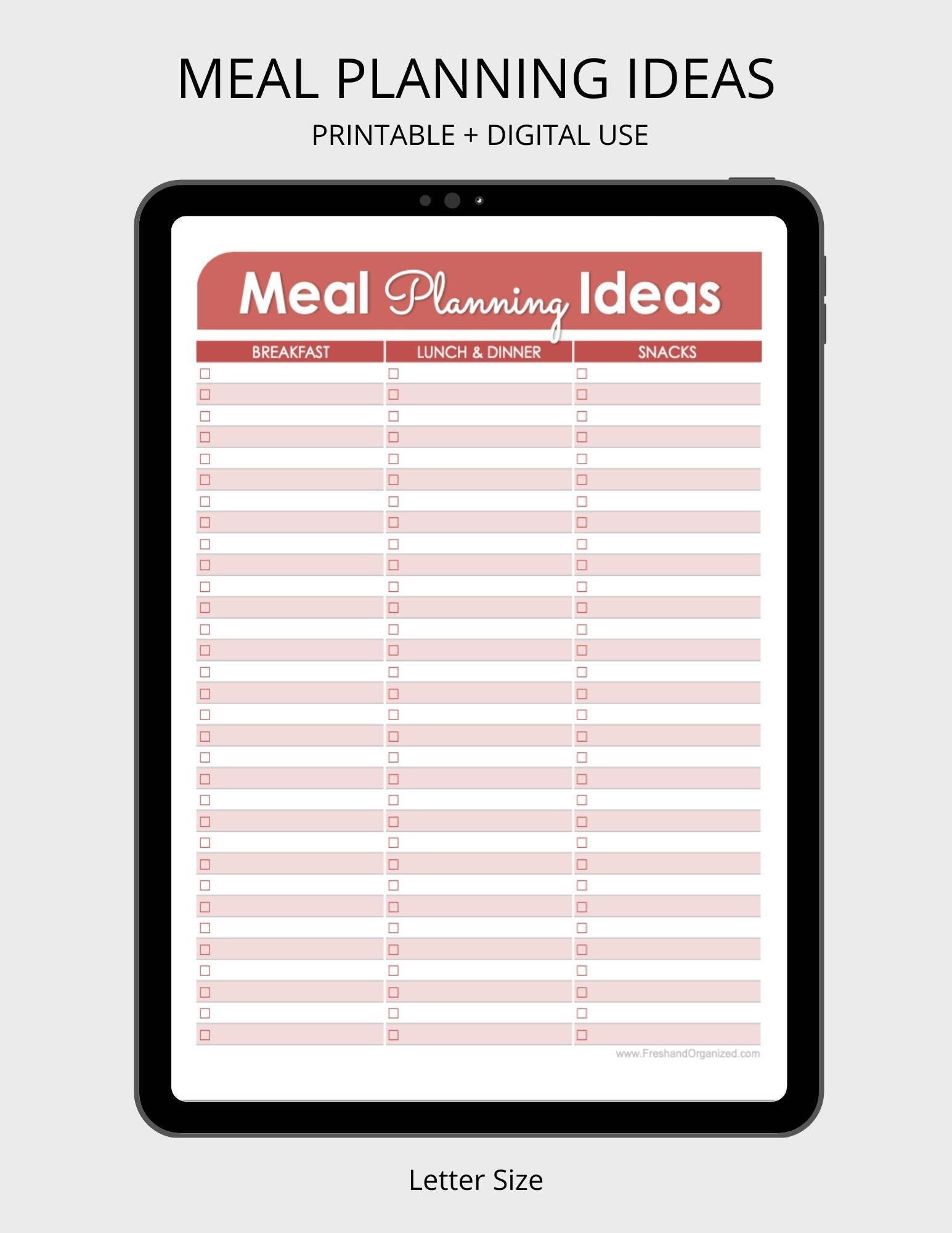 Meal Planning Ideas Printable - Kitchen Organizing Printables, Fillable ...