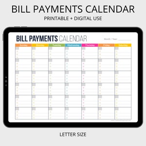 Bill Payments Calendar Personal Finance Organizing Printables, Financial Binder, Bill Tracker, Digital Planner, Fillable PDF, Expenses image 1