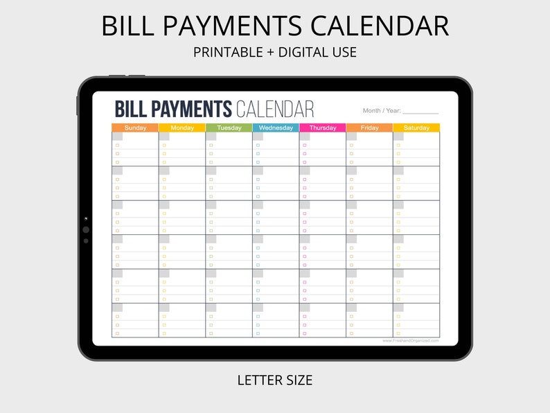 Bill Payments Calendar Personal Finance Organizing Printables, Financial Binder, Bill Tracker, Digital Planner, Fillable PDF, Expenses image 1