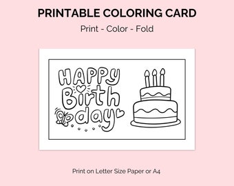 Printable Birthday Coloring Card - DIY Birthday Greeting Card - Colouring Card - Digital Download - Letter and A4 Size