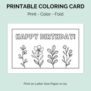 Printable Birthday Coloring Card DIY Birthday Greeting Card Colouring Card Digital Download Letter and A4 Size image 1
