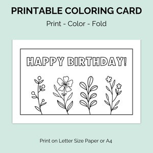 Printable Birthday Coloring Card DIY Birthday Greeting Card Colouring ...